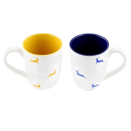 Navy Blue & Yellow Running Deer Decorative Handcraft Ceramic Coffee Mug